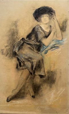an image of a painting of a woman sitting on a chair