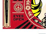 a picture of a sign that says eyes open with a picture of a cat