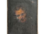 une peinture représentant le visage d'un homme sur fond noir