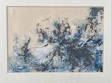 abstract painting of a blue and white painting in a white frame