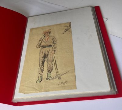 un vieux dessin représentant un homme en uniforme militaire tenant une canne