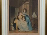 painting of a woman combing another woman ' s hair in a room