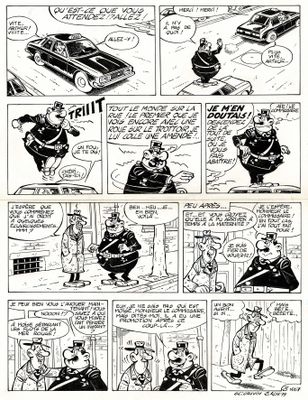 a black and white comic strip with a cartoon of a man in a top hat