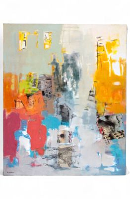 peinture représentant un paysage urbain avec une multitude de couleurs et de formes différentes