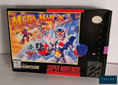 une image représentant une boîte du jeu « Mega Man X » pour Super Nintendo