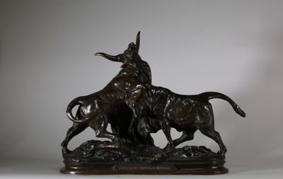 Léon MIGNON (1847-1898), Combat de taureaux romains, groupe … - Photo 1