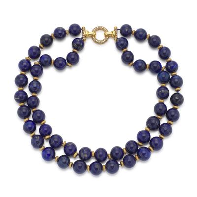 Collier de perles de lapis-lazuli avec fermoir plaqué or