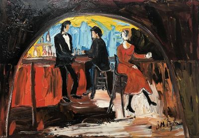 un tableau représentant un homme et une femme assis à un bar