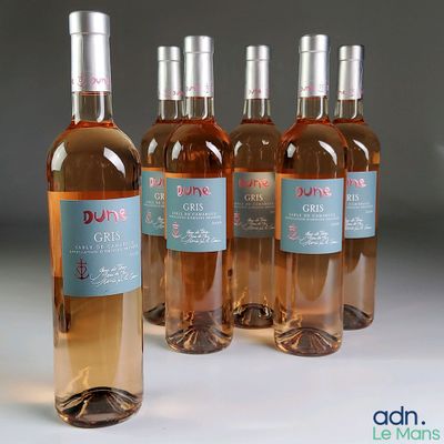 Quatre bouteilles de vin rosé sont alignées sur une table