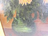 une peinture de tournesols dans un vase sur une table