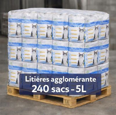 Palette de 240 litières agglomérantes de 5 L