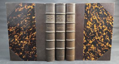 three books are lined up in a row on a gray surface