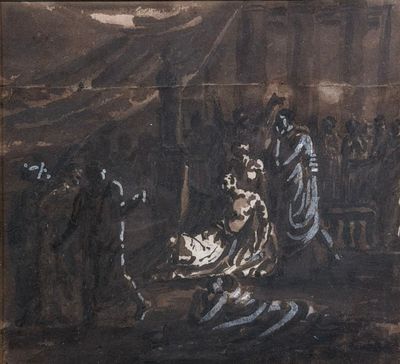 une image représentant un tableau où l'on voit un homme allongé sur un lit dans une tente