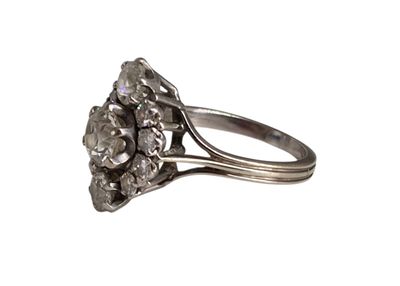 Bague navette en or gris et platine taille ancienne avec 1 d… - Photo 1