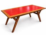 an image of a wooden table with a red top on a white background