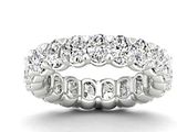 Gros plan sur une bague « éternité » sertie de diamants, sur fond blanc