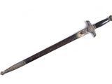 a close up of a knife on a white surface with a white background