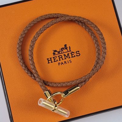 hermes leather bracelet with gold plated clasp