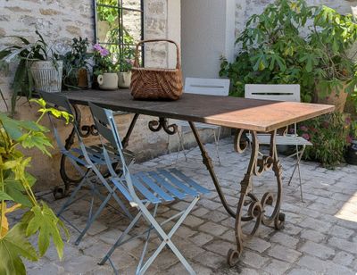 a table that has a basket on top of it