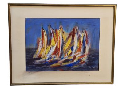 tableau représentant un groupe de voiliers naviguant sur l'océan