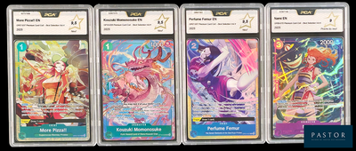 quatre cartes à collectionner Pokémon différentes alignées sur un fond noir