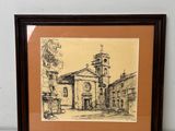 une image représentant un dessin d'une église avec un clocher