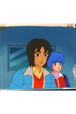 an image of a woman and a man standing next to each other in front of a window