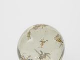 a glass ball with insects in it on a white surface
