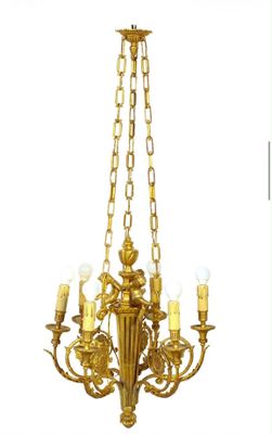 lustre en laiton à cinq branches et cinq lampes