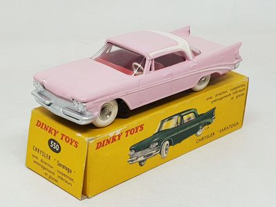 a pink toy car sitting on top of a yellow box