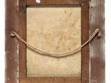 an old picture frame with a rope hanging from it ' s side
