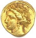 une pièce d'or sur laquelle est représentée la tête d'une femme
