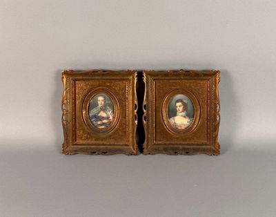 MARTY. Paire de miniatures peintes, signées. - Photo 1