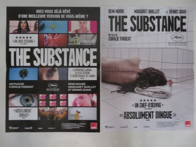 deux affiches de cinéma représentant « The Substance » et « The Substance » accrochées à un mur