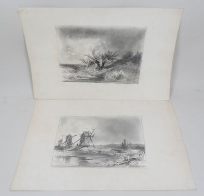 two drawings of a boat and a man on a boat in a body of water