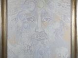 painting of a man ' s face in a gold frame on a wall