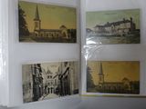 an open book with pictures of buildings and a church in the background