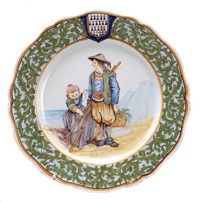 a plate with a picture of a man and a child on it