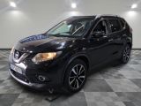 the black nissan suv is parked on a checkered floor