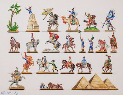 nombreuses figurines de personnes à cheval et de chevaux