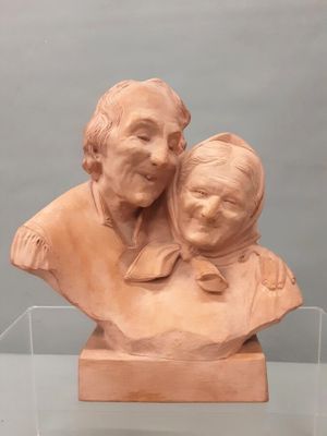 EZIO-CECCARELLI. Sculpture en terre cuite "Les noces d'or".