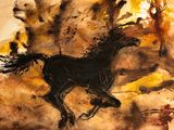 a painting of a horse running in the desert