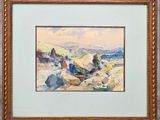 une image représentant un tableau représentant un paysage avec des rochers au premier plan