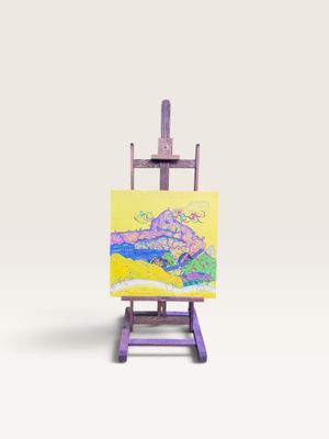 tableau sur chevalet, avec le chevalet et son support, sur fond blanc