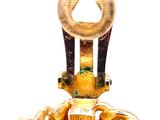 a small gold object with a golden top on a white background