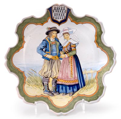a plate with a picture of a man and a woman on it