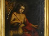 un vieux tableau représentant un homme tenant un bâton à la main