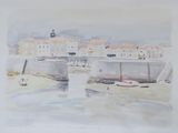 une photo d'une aquarelle représentant un port