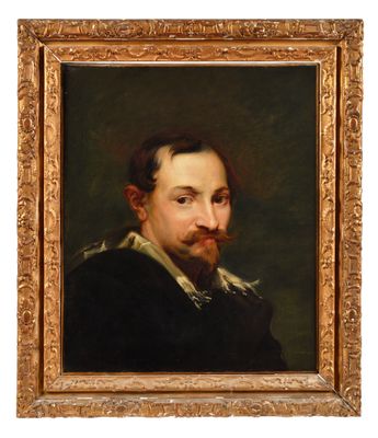 un tableau représentant un homme barbu dans un cadre en or