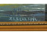 an oil painting of a boat in a body of water with the word dream written on it